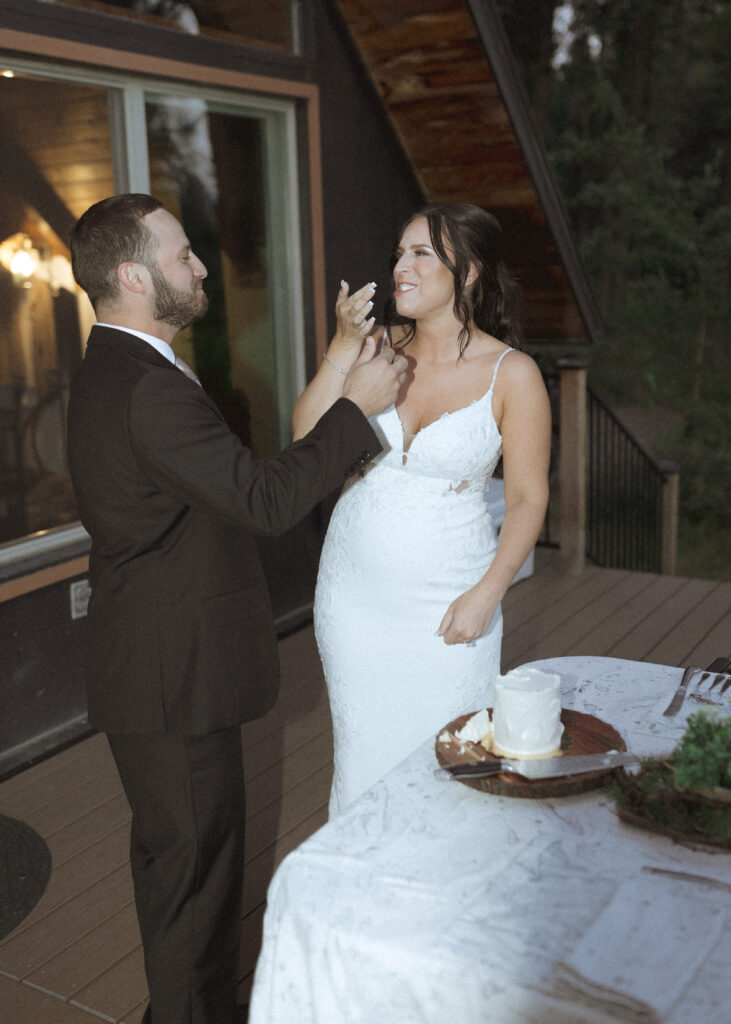 bride and groom back at their Airbnb after their Two Medicine Lake Elopement 
