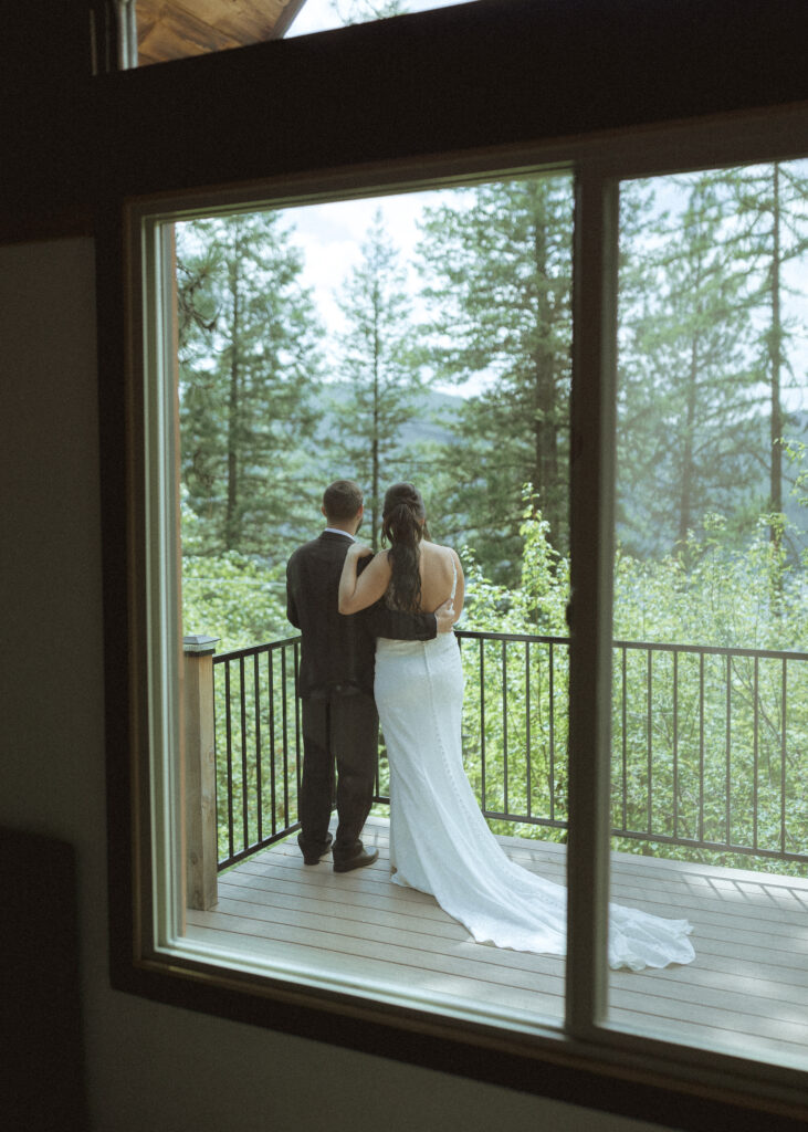 couples first look before their Two Medicine Lake Elopement 