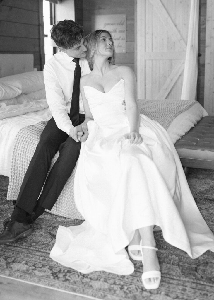 couple getting ready for their Wyoming horse elopement
