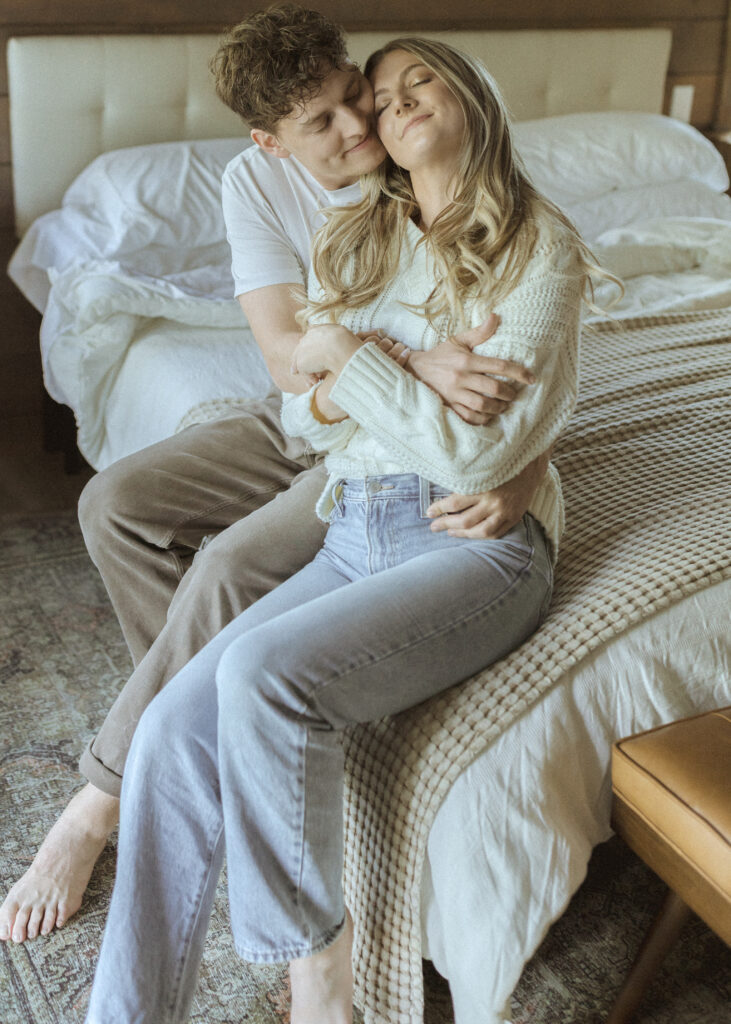 couple getting ready for their Wyoming horse elopement