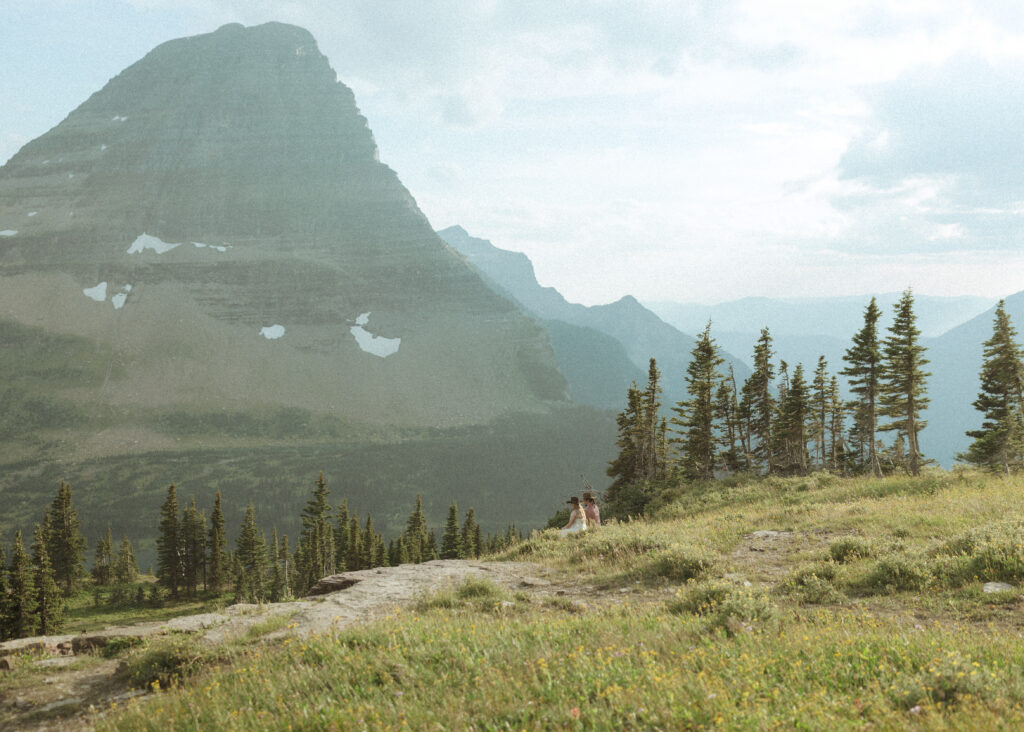 bride and groom enjoying glacier on their elopement day 